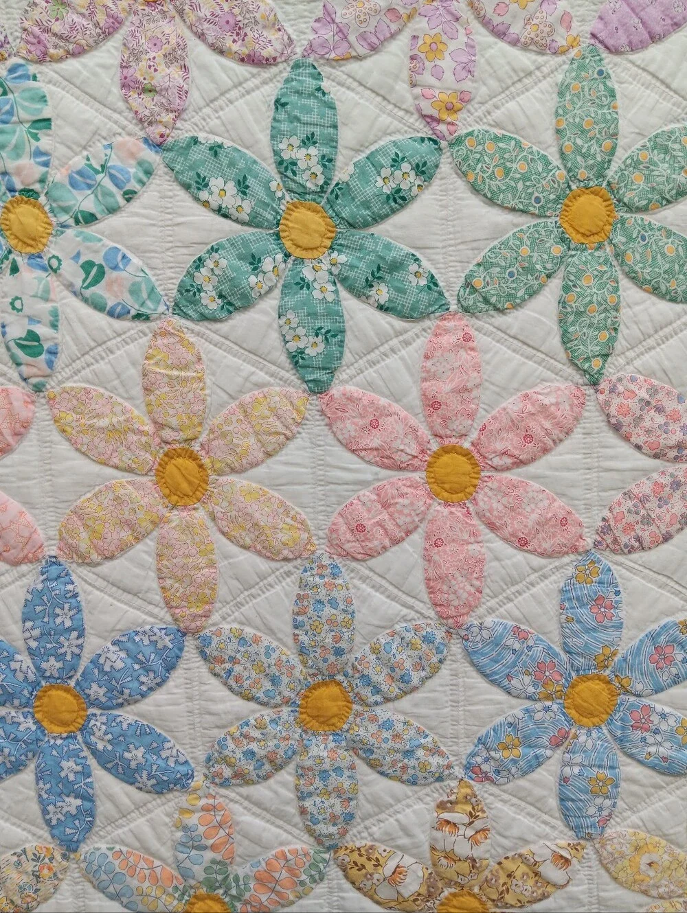 Handmade Floral Patchwork Quilt in Pastel Colors